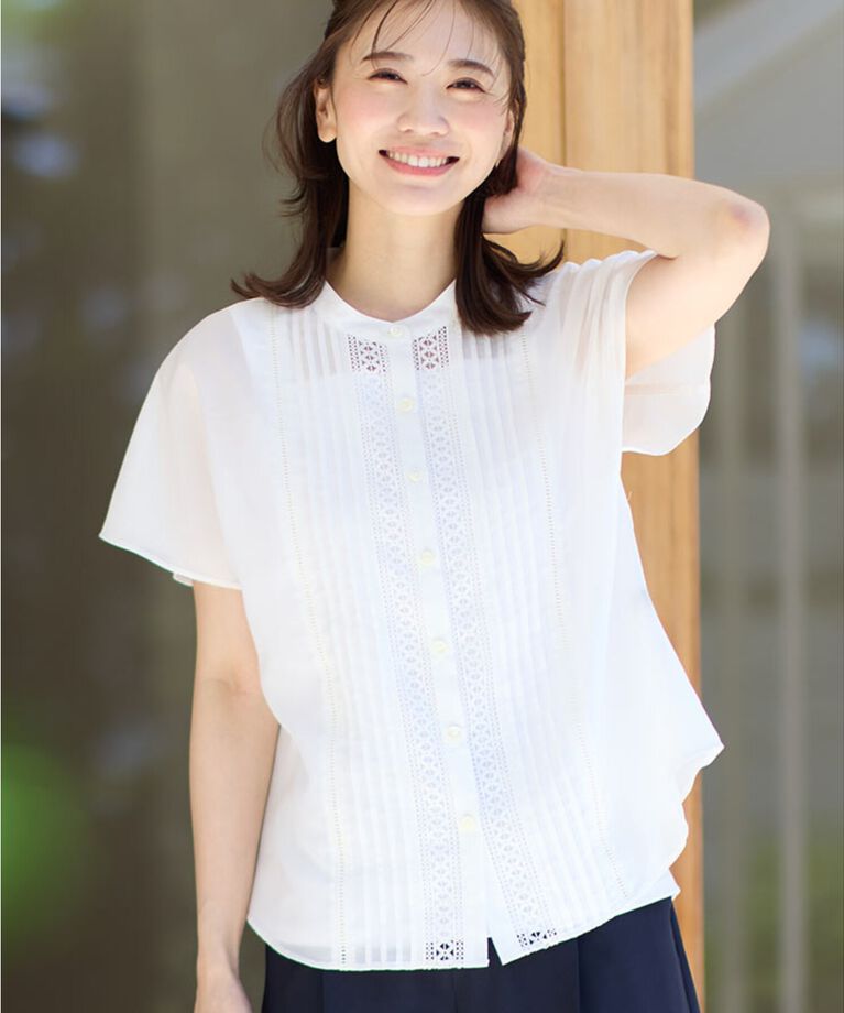 Reflect「【SALE／WEB限定カラーあり／接触冷感／洗える】フロントレースデザインブラウス」|シャツ・ブラウス|ｵﾌﾎﾜｲﾄ(003)