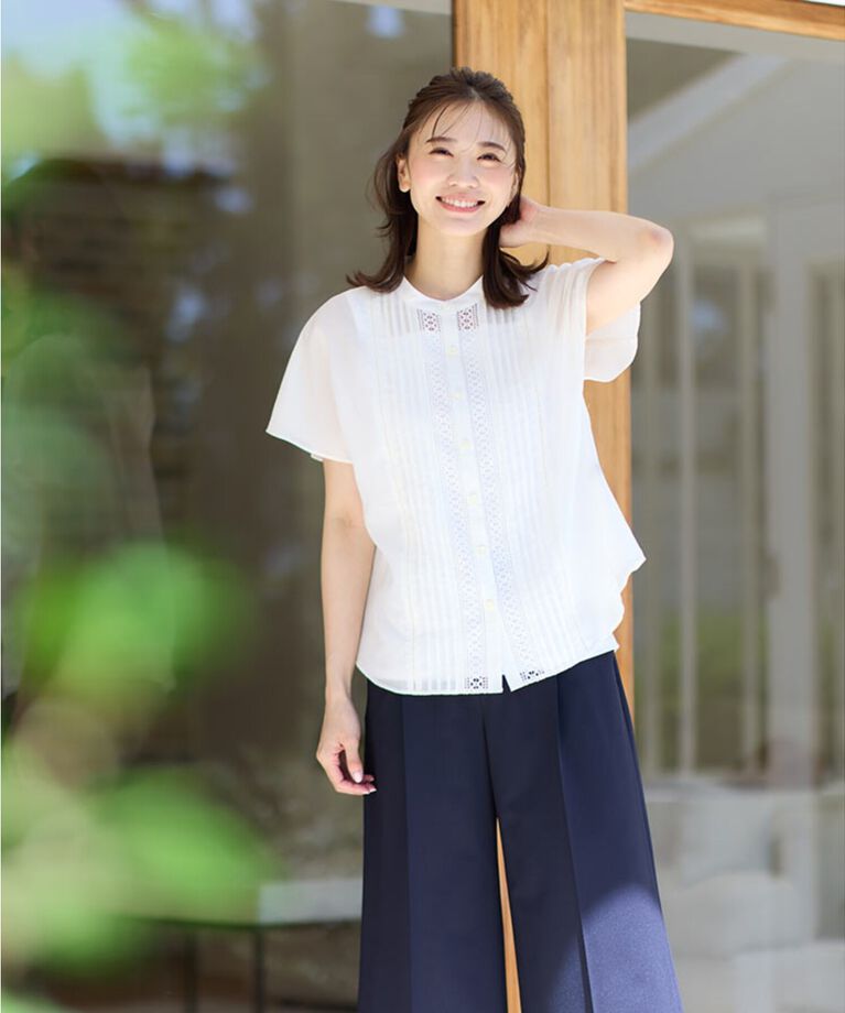 Reflect「【SALE／WEB限定カラーあり／接触冷感／洗える】フロントレースデザインブラウス」|シャツ・ブラウス|