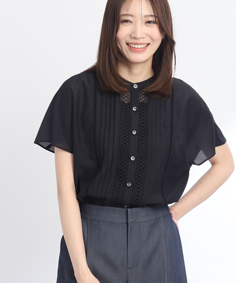 Reflect「【SALE／WEB限定カラーあり／接触冷感／洗える】フロントレースデザインブラウス」|シャツ・ブラウス|ﾌﾞﾗｯｸ(019)