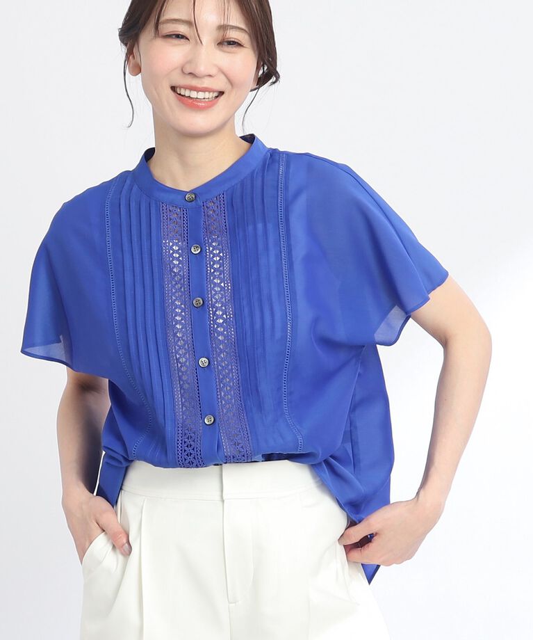 Reflect「【SALE／WEB限定カラーあり／接触冷感／洗える】フロントレースデザインブラウス」|シャツ・ブラウス|ﾌﾞﾙｰ(093)