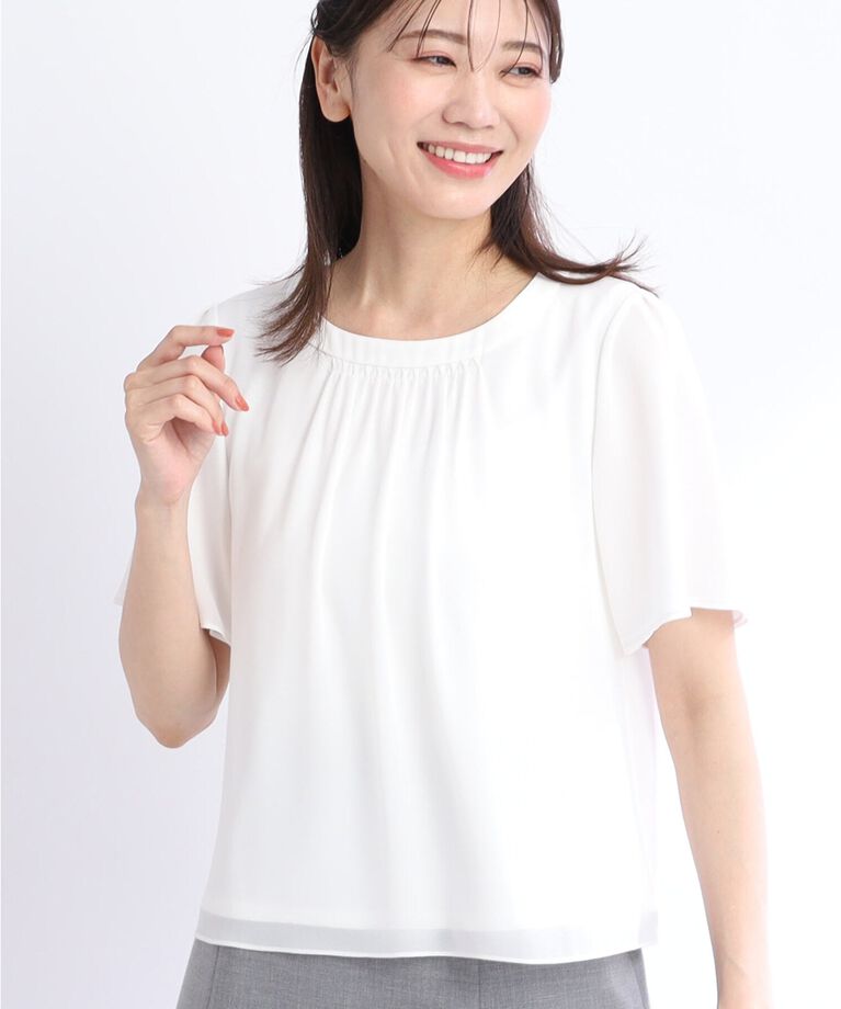 Reflect「【UVカット／接触冷感／マシンウォッシュ可】スクエアネックタックブラウス」|Tシャツ・カットソー|ｱｲﾎﾞﾘｰ(004)