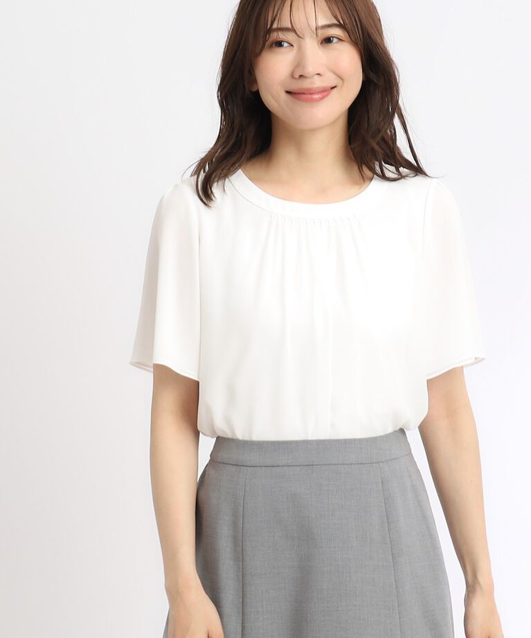 Reflect「【UVカット／接触冷感／マシンウォッシュ可】スクエアネックタックブラウス」|Tシャツ・カットソー|
