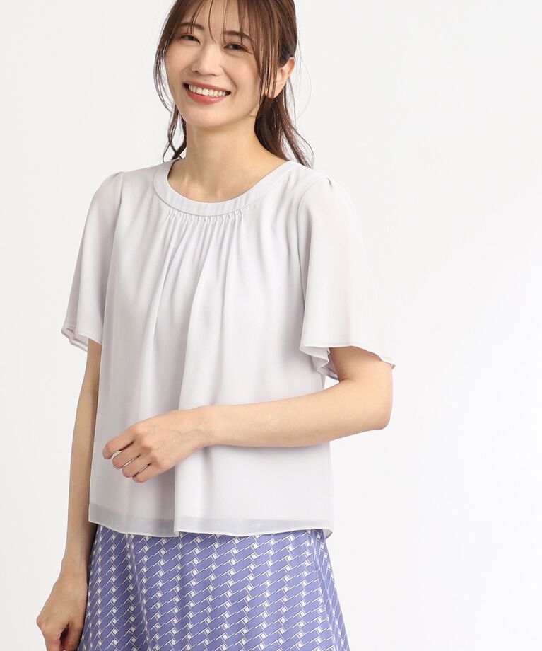 Reflect「【UVカット／接触冷感／マシンウォッシュ可】スクエアネックタックブラウス」|Tシャツ・カットソー|