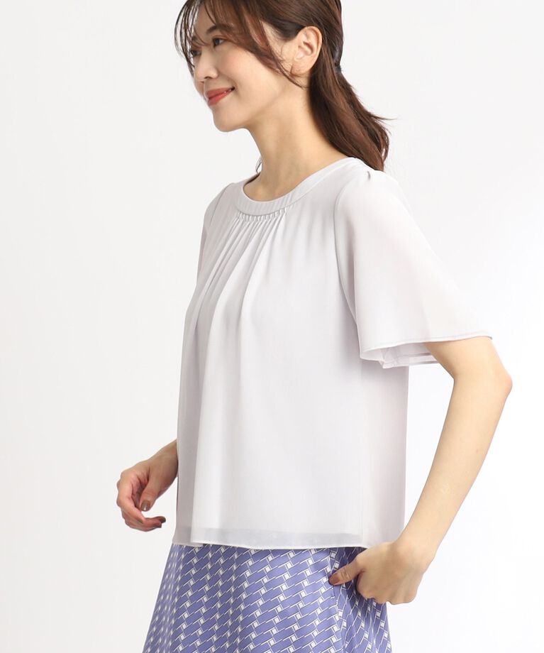 Reflect「【UVカット／接触冷感／マシンウォッシュ可】スクエアネックタックブラウス」|Tシャツ・カットソー|