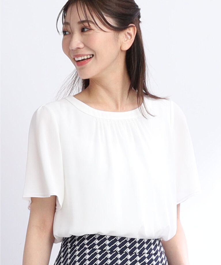 Reflect「【UVカット／接触冷感／マシンウォッシュ可】スクエアネックタックブラウス」|Tシャツ・カットソー|