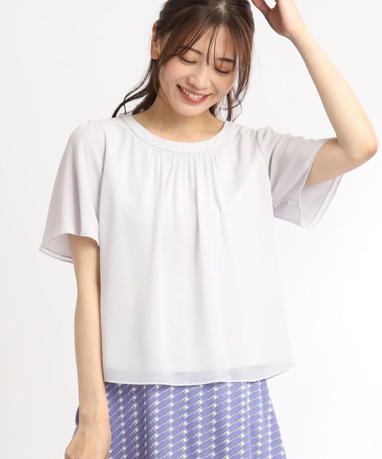 Reflect「【UVカット／接触冷感／マシンウォッシュ可】スクエアネックタックブラウス」|Tシャツ・カットソー|ﾗｲﾄｸﾞﾚｰ(011)