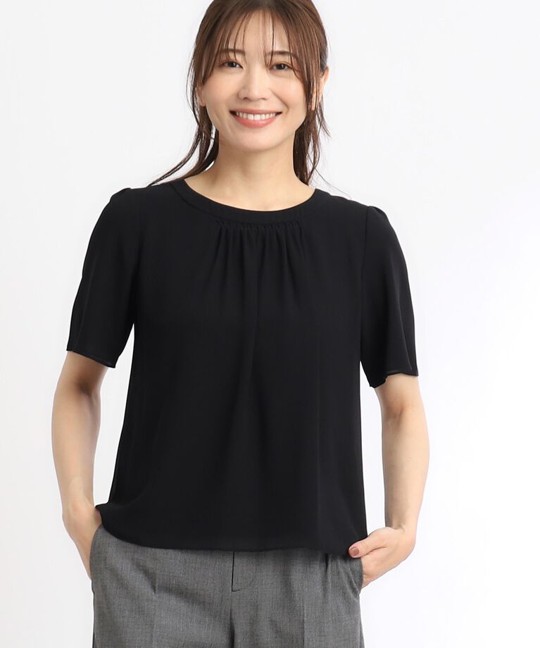Reflect「【UVカット／接触冷感／マシンウォッシュ可】スクエアネックタックブラウス」|Tシャツ・カットソー|ﾌﾞﾗｯｸ(019)
