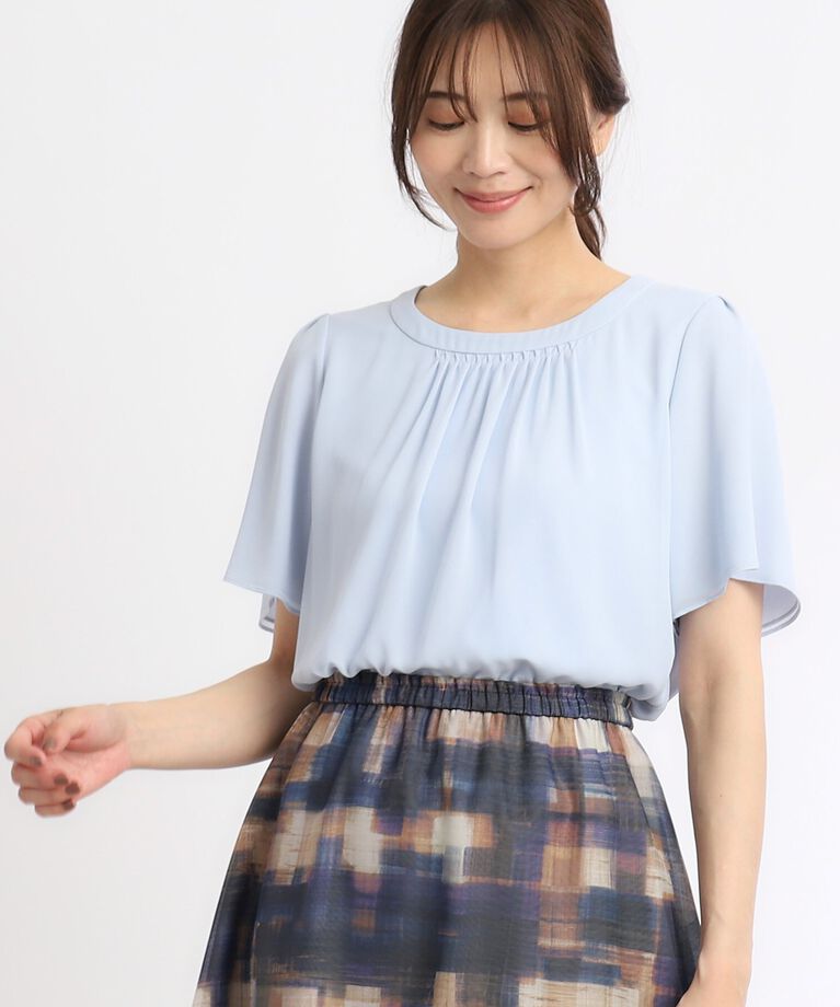 Reflect「【UVカット／接触冷感／マシンウォッシュ可】スクエアネックタックブラウス」|Tシャツ・カットソー|ﾌﾞﾙｰ(091)