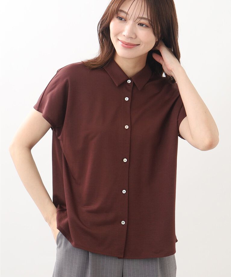 Reflect「【SALE／接触冷感／マシンウォッシュ／二の腕カバー】フレンチスリーブブラウス」|シャツ・ブラウス|ボルドー(064)