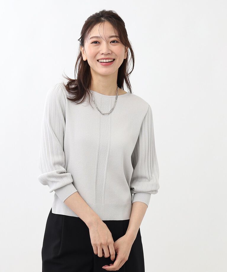Reflect「【“マイカラニット+”／WEB限定カラーあり／マシンウォッシュ可／選べる14色】プリーツスリーブニット」|ニット・セーター|ﾗｲﾄｸﾞﾚｰ(011)