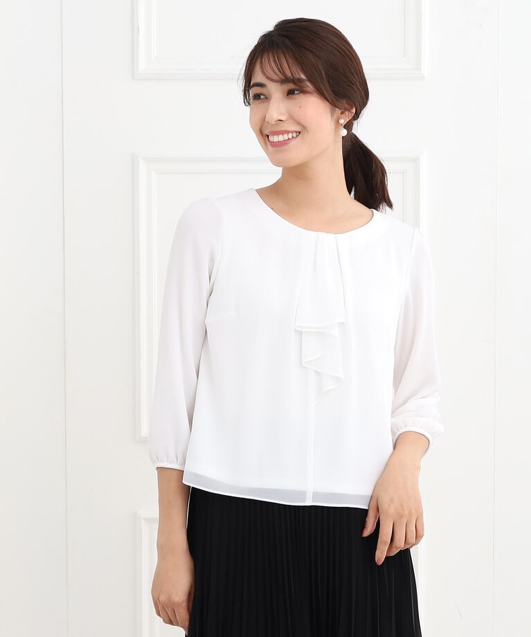 Reflect「【春SALE／フォーマル/マシンウォッシュ可】フロントラッフルディティールブラウス」|シャツ・ブラウス|アイボリー(004)