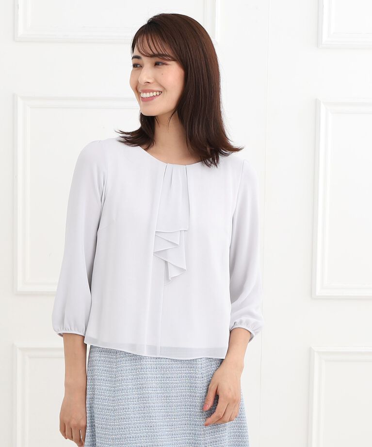 Reflect「【春SALE／フォーマル/マシンウォッシュ可】フロントラッフルディティールブラウス」|シャツ・ブラウス|ライトグレー(011