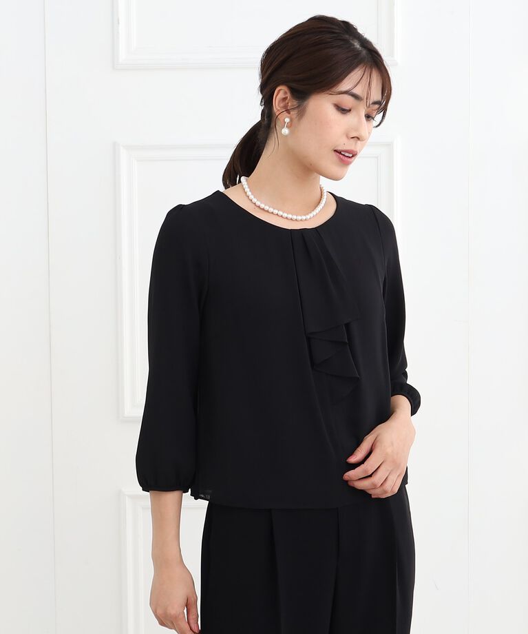 Reflect「【春SALE／フォーマル/マシンウォッシュ可】フロントラッフルディティールブラウス」|シャツ・ブラウス|ブラック(019)