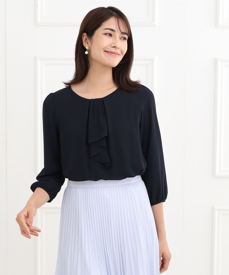 Reflect「【春SALE／フォーマル/マシンウォッシュ可】フロントラッフルディティールブラウス」|シャツ・ブラウス|ネイビー(094)