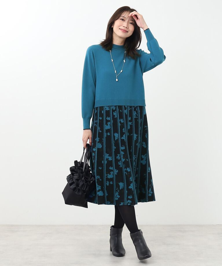 Reflect「【春SALE／WEB限定カラーあり／手洗い可】バイカラードッキングニットワンピース」|ワンピース|