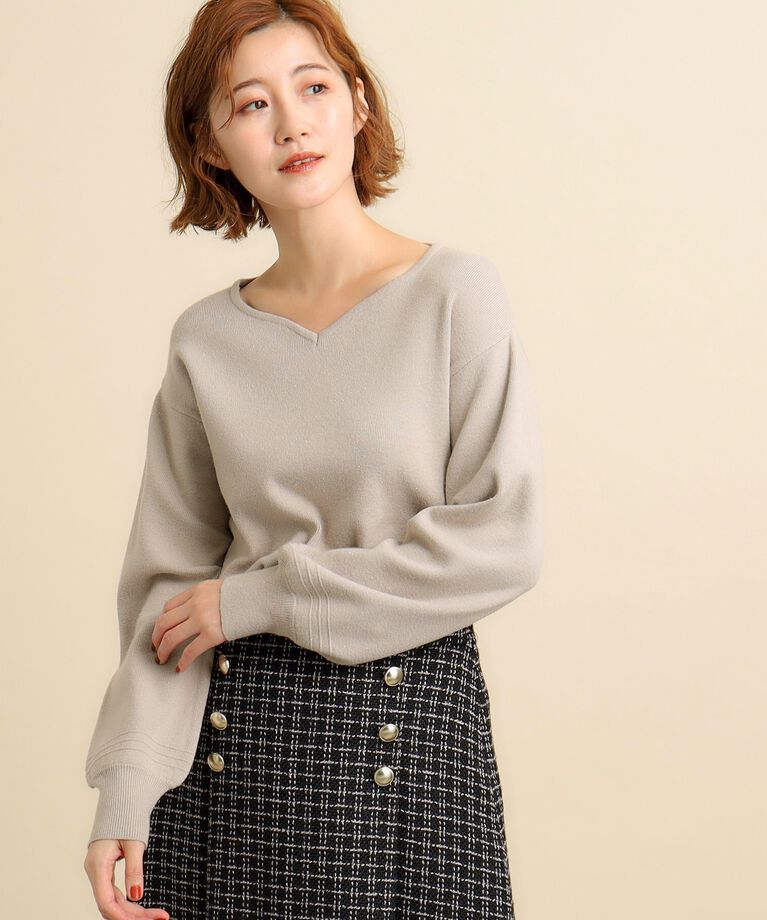 grove「きらめくオーロララメが上品！ハートネックニットプルオーバー」|ニット・セーター|ﾓｶｸﾞﾚｰ(011)