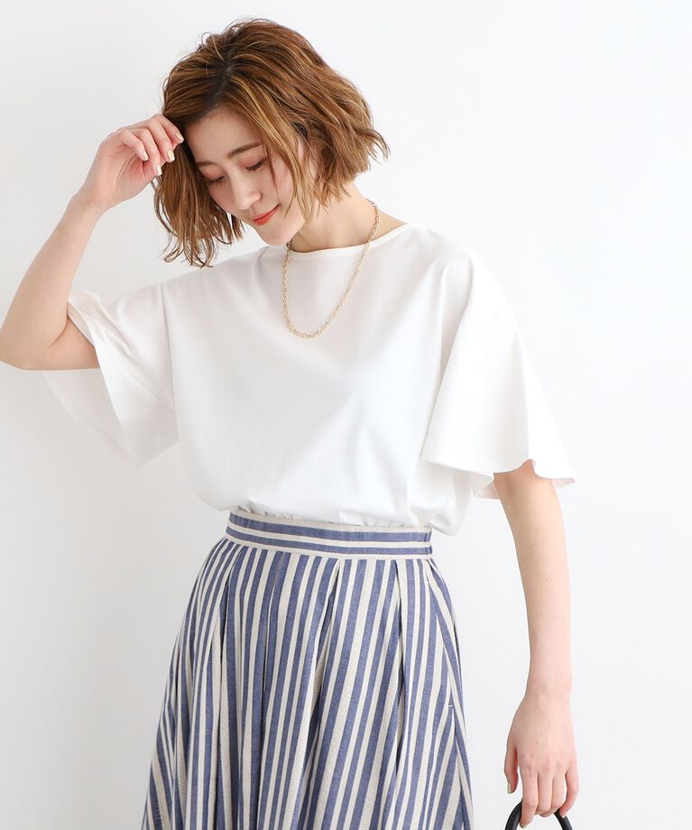 grove「【洗える・接触冷感・UVカット】袖フレアスムースTシャツ」|Tシャツ・カットソー|ｵﾌﾎﾜｲﾄ(003)