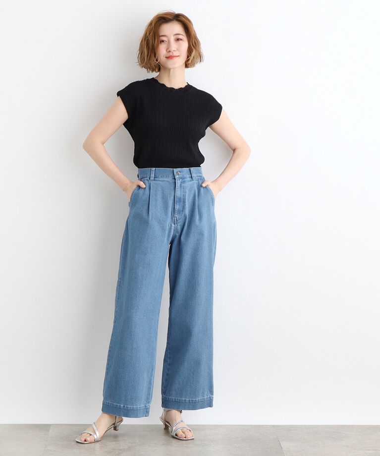 grove「【洗える】タックワイドデニムパンツ」|デニム|