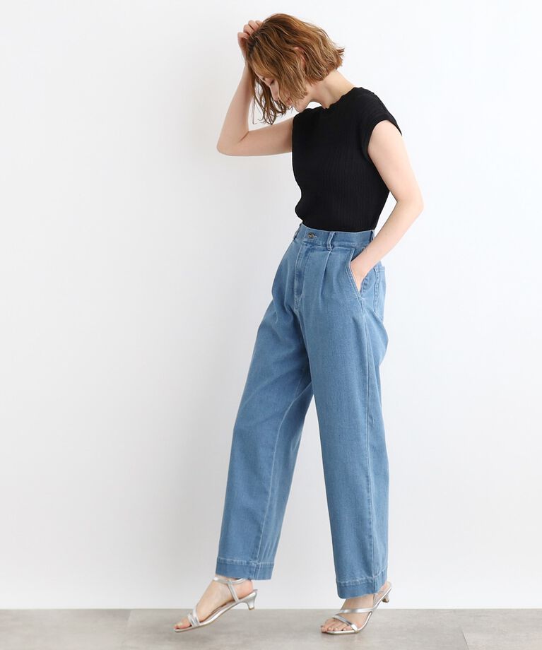 grove「【洗える】タックワイドデニムパンツ」|デニム|