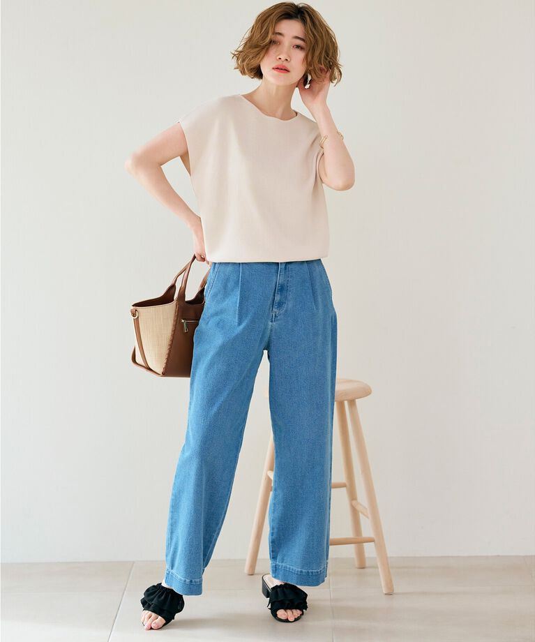 grove「【洗える】タックワイドデニムパンツ」|デニム|