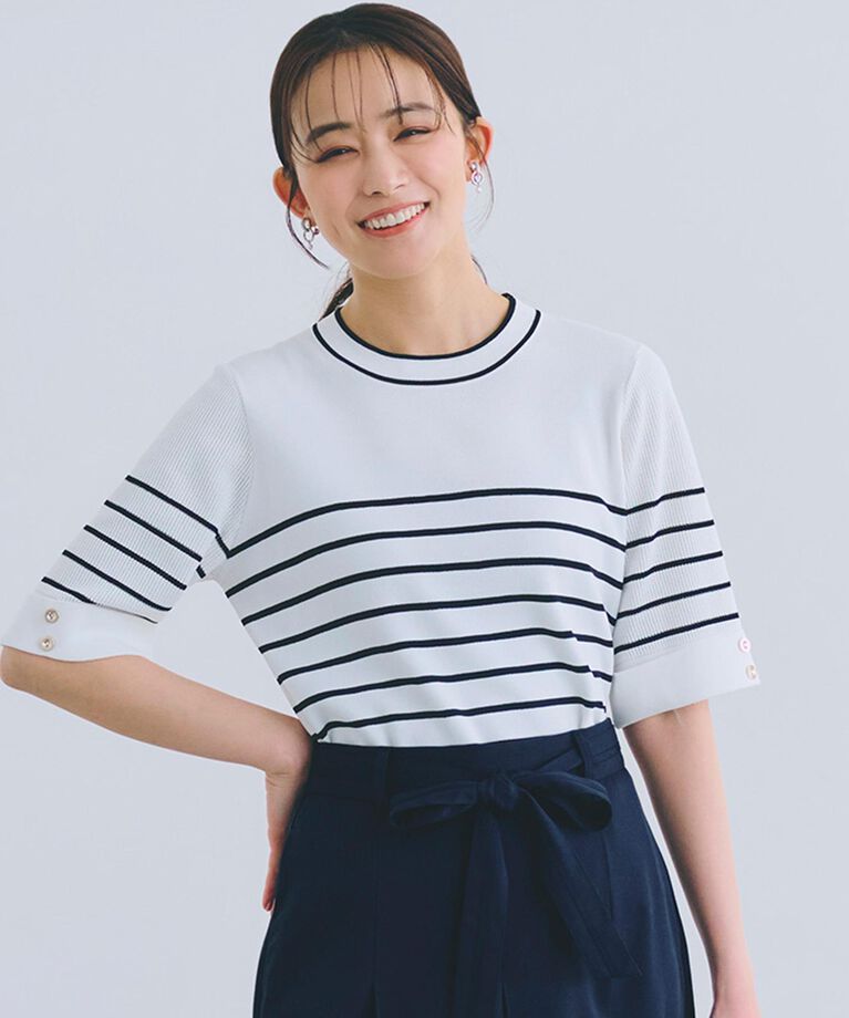 grove「【ひんやり多機能】やわらかドライタッチワイドスリーブプルオーバー」|ニット・セーター|ボーダー(303)