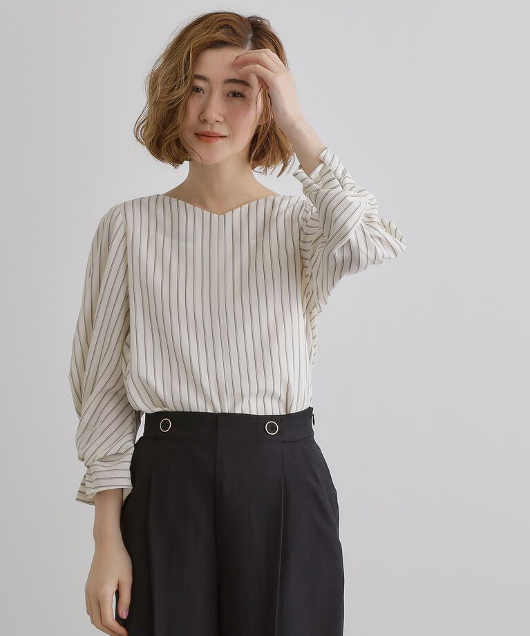grove「【毎日着たい】麻調メッシュ袖コンシャスブラウス」|シャツ・ブラウス|