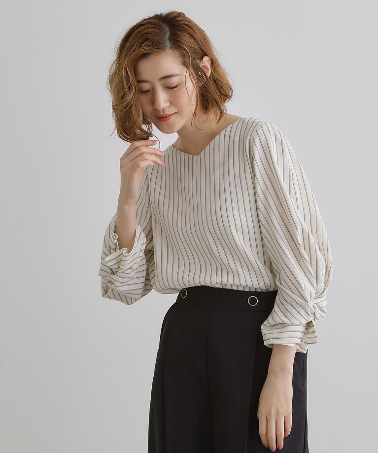 grove「【毎日着たい】麻調メッシュ袖コンシャスブラウス」|シャツ・ブラウス|