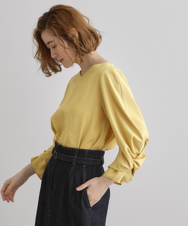 grove「【毎日着たい】麻調メッシュ袖コンシャスブラウス」|シャツ・ブラウス|