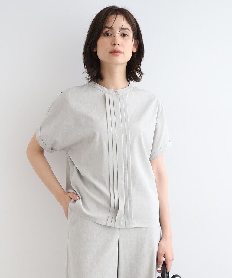 INDIVI「【UVケア／接触冷感／SETUP可能】麻混ストレッチ タックブラウス」|シャツ・ブラウス|ライトグレー(411