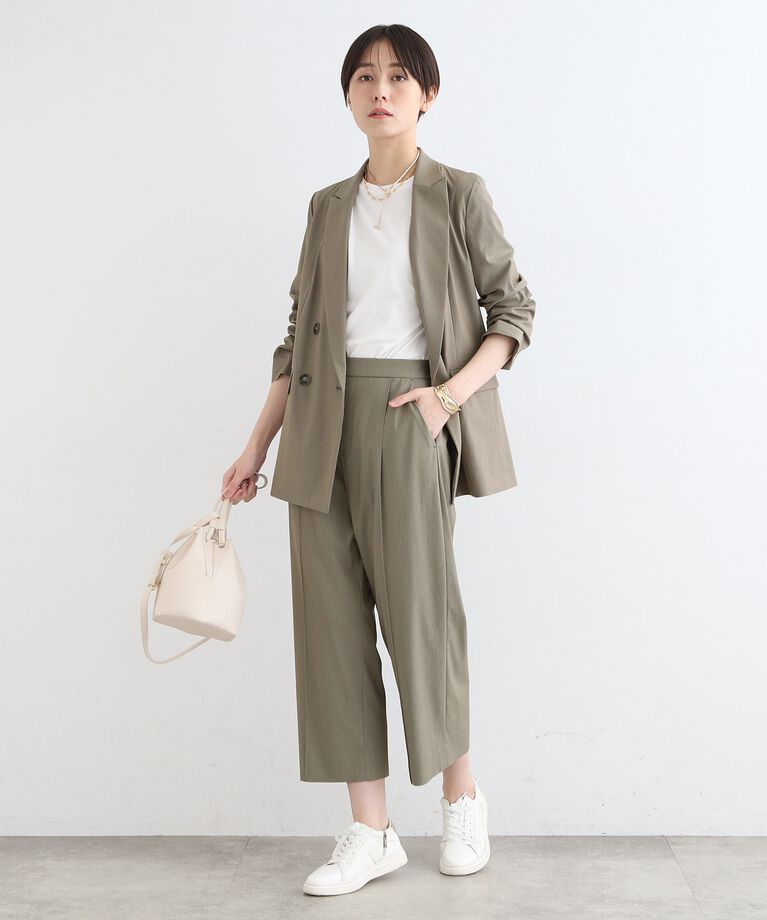 INDIVI「【洗える／UVケア／SETUP可能】麻混クロップドワイドパンツ」|スーツ|