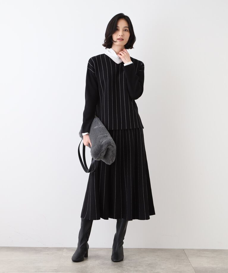 INDIVI「【洗える/SETUP可能】ストライプ柄プリーツニットスカート」|スカート|