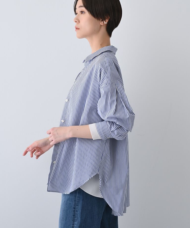 INDIVI「春SALE！【UVケア／カラーストライプ柄】袖コンシャスシャツ」|シャツ・ブラウス|