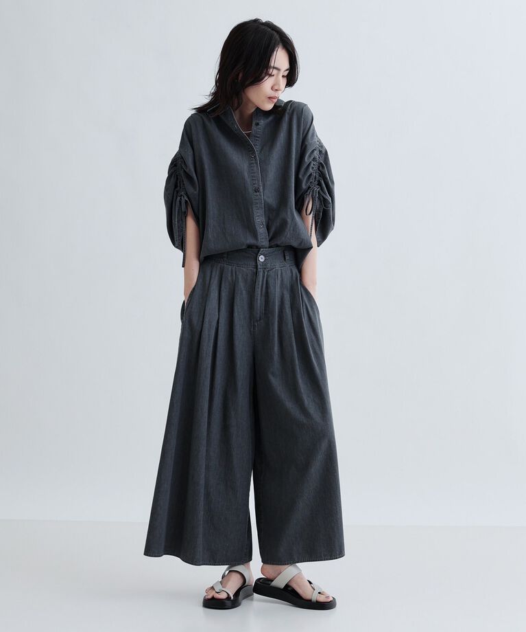 GALLEST「【セットアップ可能】シャーリングスリーブダンガリーシャツ」|シャツ・ブラウス|