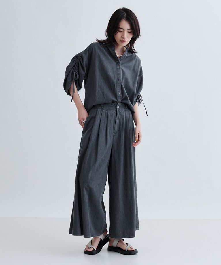 GALLEST「【セットアップ可能】シャーリングスリーブダンガリーシャツ」|シャツ・ブラウス|