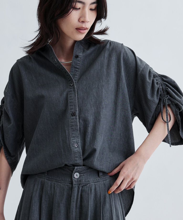 GALLEST「【セットアップ可能】シャーリングスリーブダンガリーシャツ」|シャツ・ブラウス|