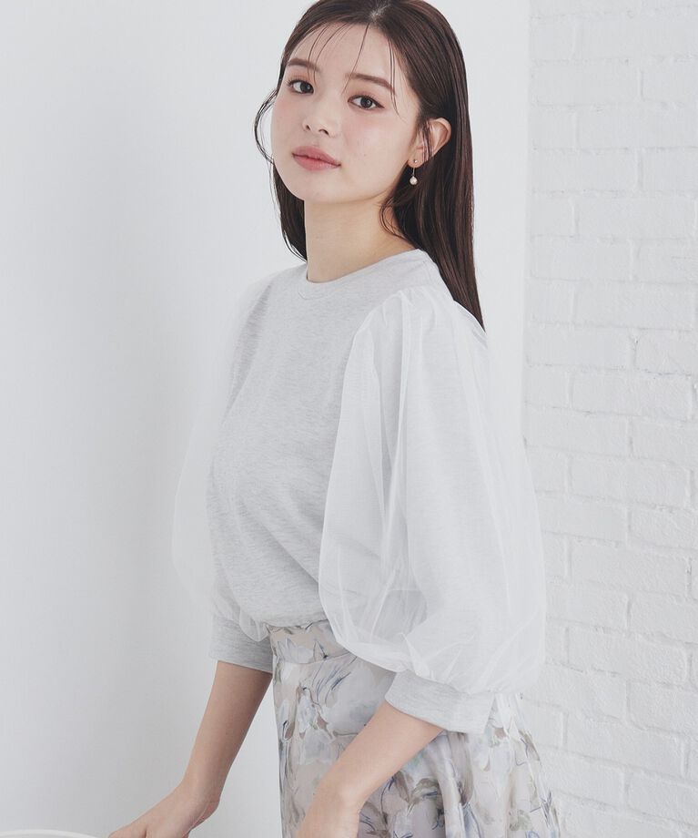 index「チュールドッキングスリーブラメトップス【洗濯機洗い可】」|Tシャツ・カットソー|