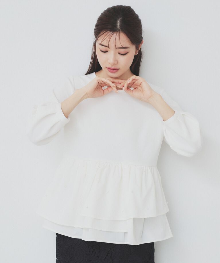 index「カットジョーゼットドッキングペプラムトップス【洗濯機可】」|Tシャツ・カットソー|