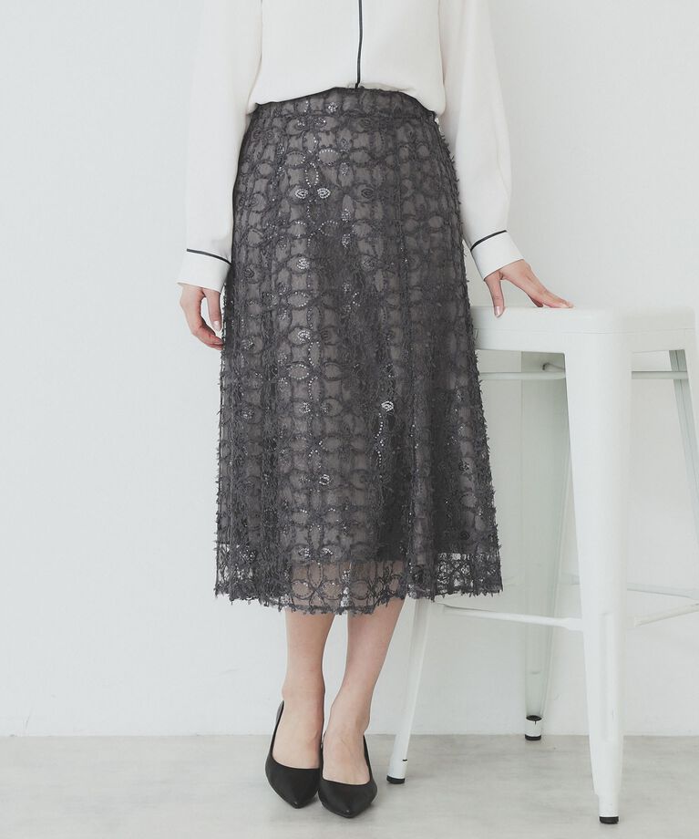 index「フラワーレース刺繍マーメイドスカート【洗濯機洗い可】」|スカート|チャコールグレー(0