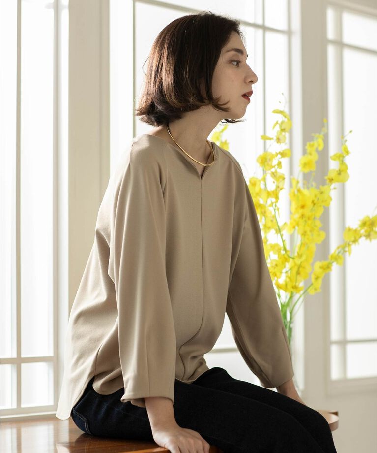 OPAQUE.CLIP「UV 袖口金ボタンキーネックトップス【吸水速乾/洗濯機洗い可】」|Tシャツ・カットソー|