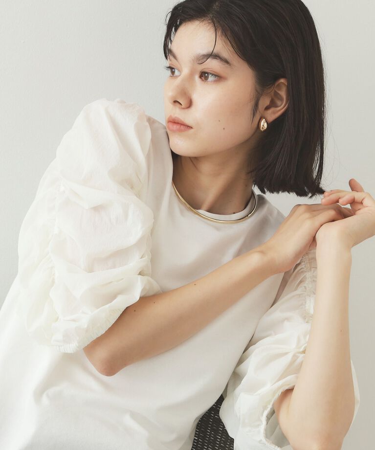 OPAQUE.CLIP「シアーシャーリングスリーブ ドッキングカットソー【洗濯機洗い可】」|Tシャツ・カットソー|オフホワイト(003