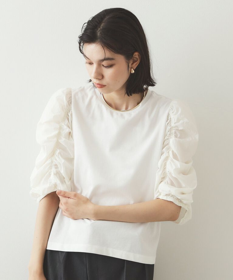 OPAQUE.CLIP「シアーシャーリングスリーブ ドッキングカットソー【洗濯機洗い可】」|Tシャツ・カットソー|