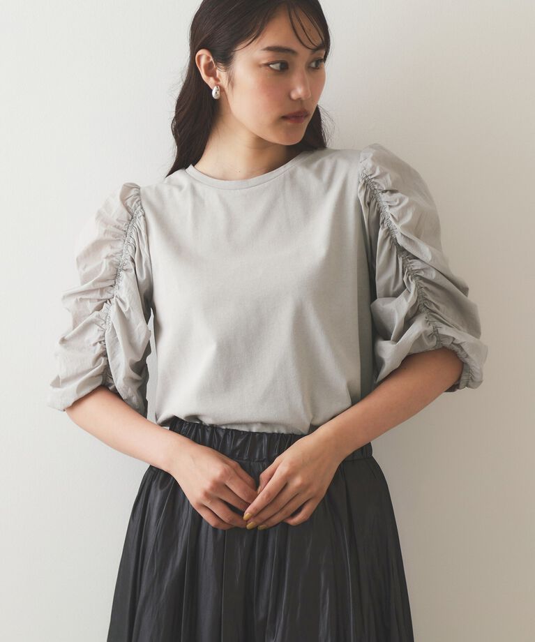 OPAQUE.CLIP「シアーシャーリングスリーブ ドッキングカットソー【洗濯機洗い可】」|Tシャツ・カットソー|グレー(012)