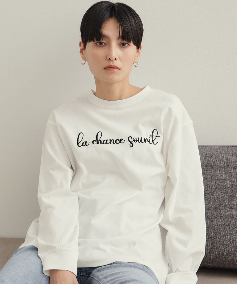 OPAQUE.CLIP「刺繍ロゴトップス【洗濯機洗い可】」|Tシャツ・カットソー|ホワイト(001)