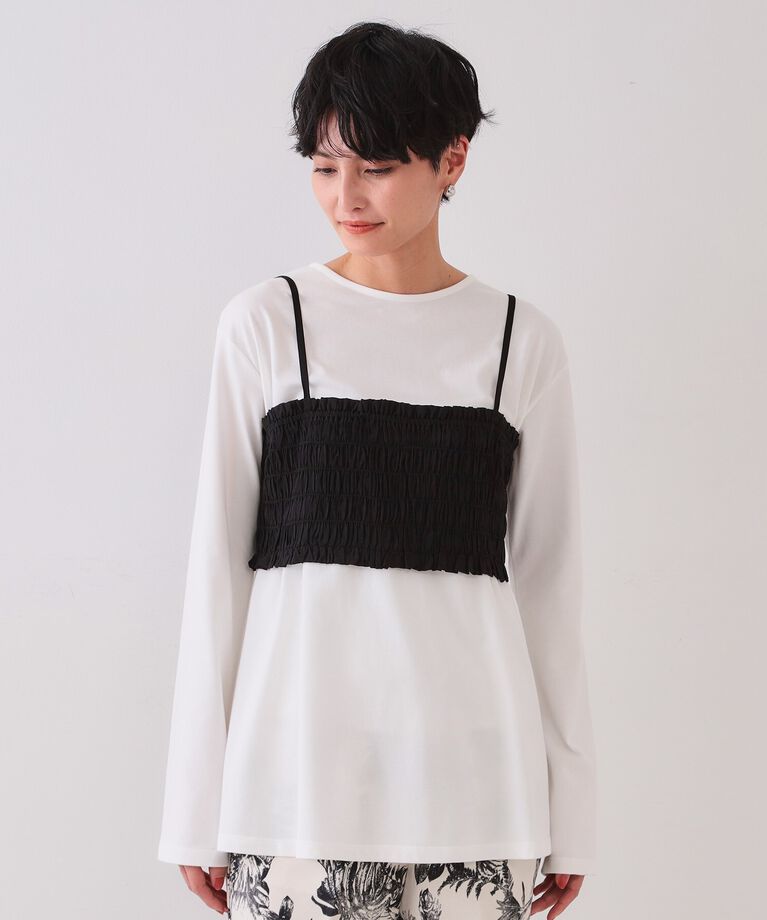 OPAQUE.CLIP「《ツインセット》シャーリングビスチェ×ロングTシャツ【洗濯機洗い可】」|その他|