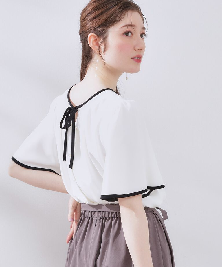 Couture broach「【きれいめ・二の腕カバー・通勤】配色フレア2WAYブラウス」|シャツ・ブラウス|
