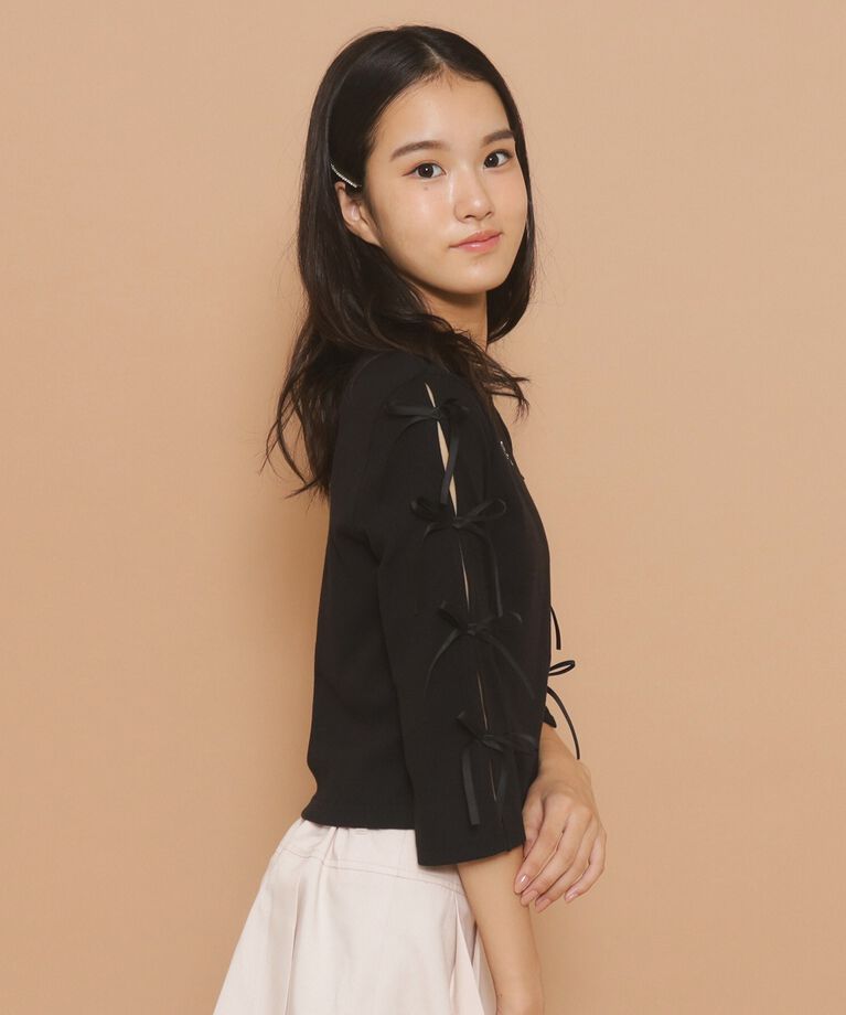 PINK-latte「【130cmあり】リボン袖ショート丈プルオーバー」|Tシャツ・カットソー|