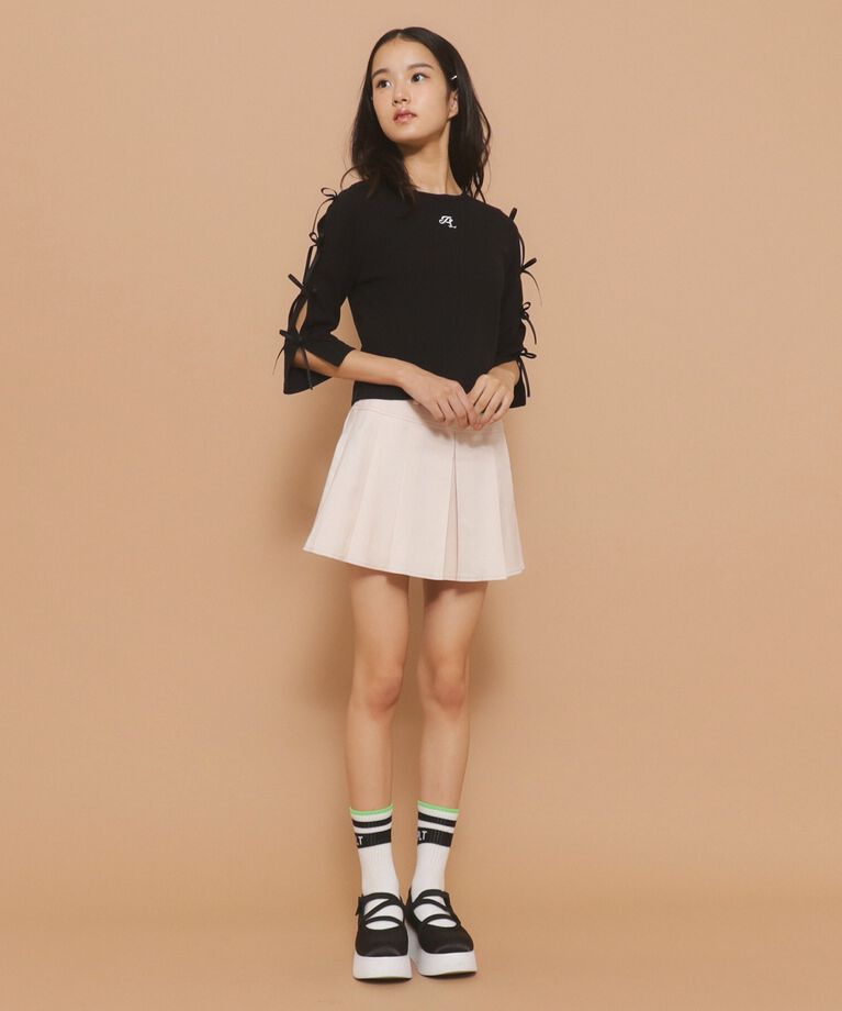 PINK-latte「【130cmあり】リボン袖ショート丈プルオーバー」|Tシャツ・カットソー|