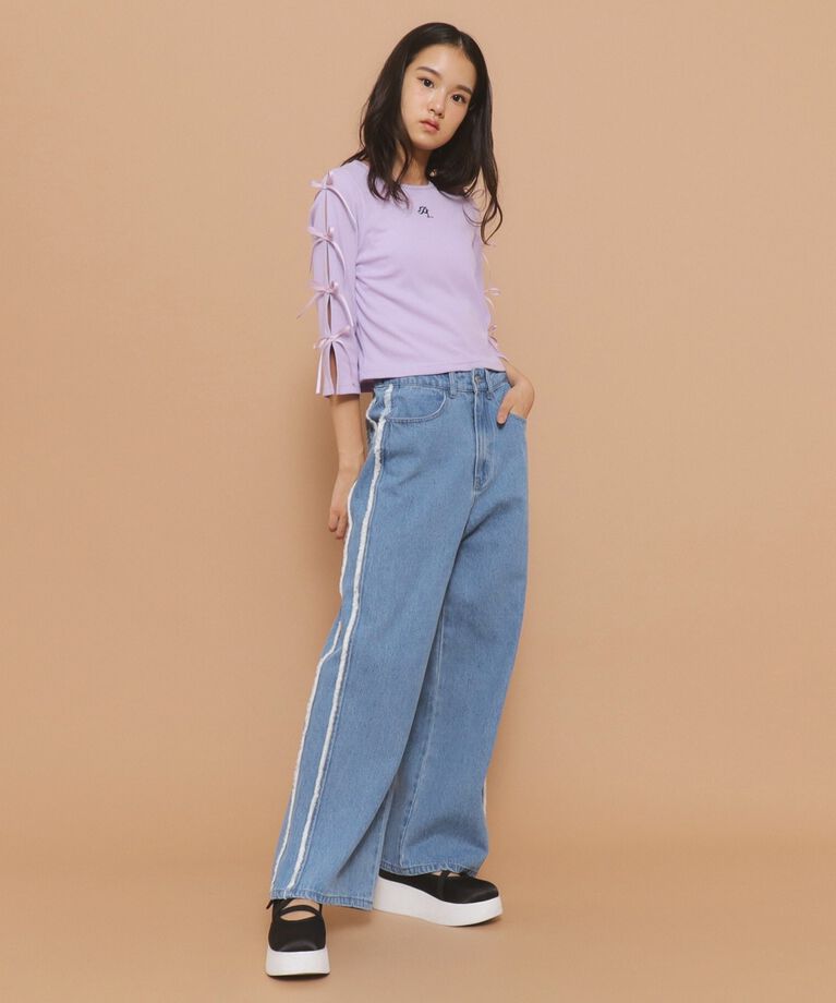 PINK-latte「【130cmあり】リボン袖ショート丈プルオーバー」|Tシャツ・カットソー|