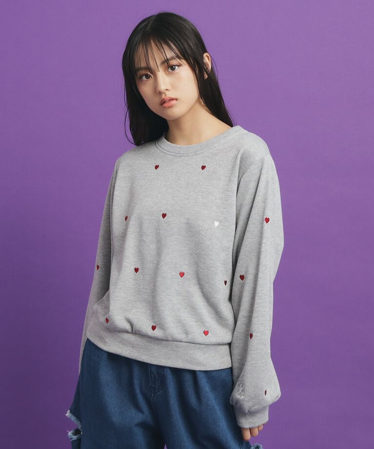PINK-latte「総 刺繍ラメ裏毛トップス」|その他|ｸﾞﾚｰ(012)