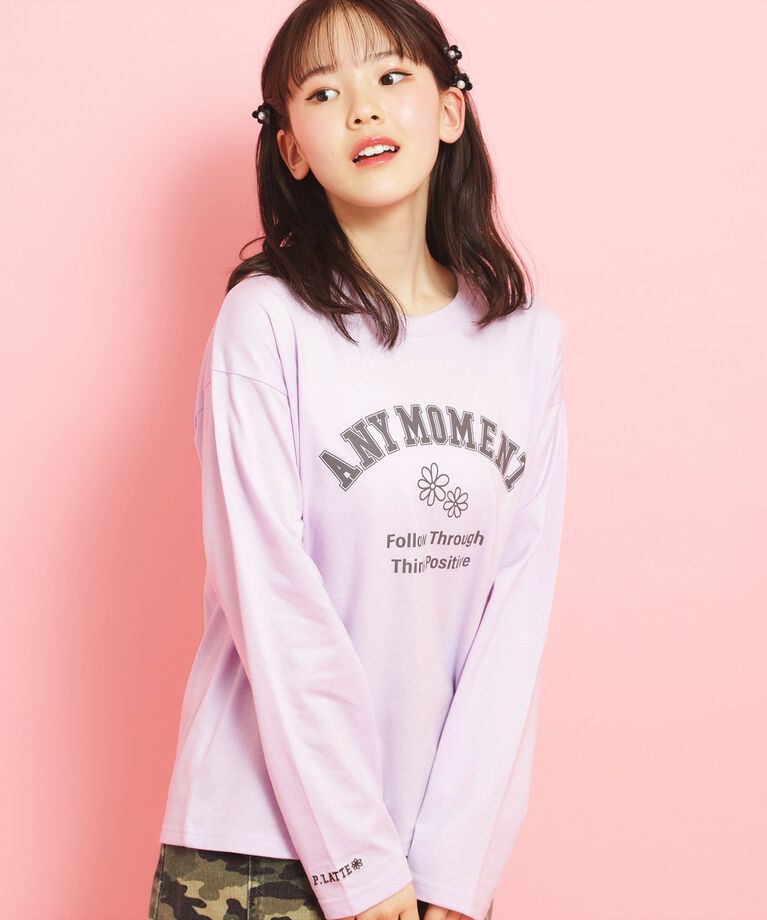 PINK-latte「カレッジフラワーロンT」|Tシャツ・カットソー|パープル(081)